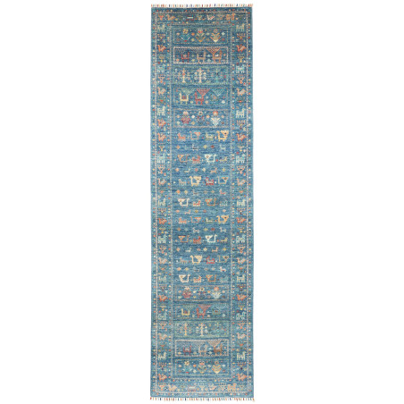 Rug Rubin Pakistan 78x302 Teal Blue Ochre Rust