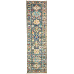Rug Kazak Fine Pakistan 83x300 Teal Blue Green