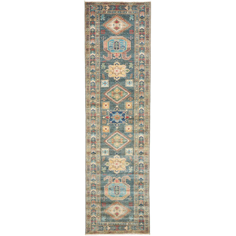 Rug Kazak Fine Pakistan 83x300 Teal Blue Green