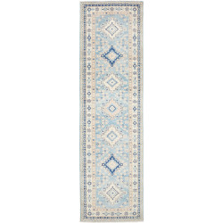Rug Kazak Afghanistan 84x302 Sky Blue Cream Nav