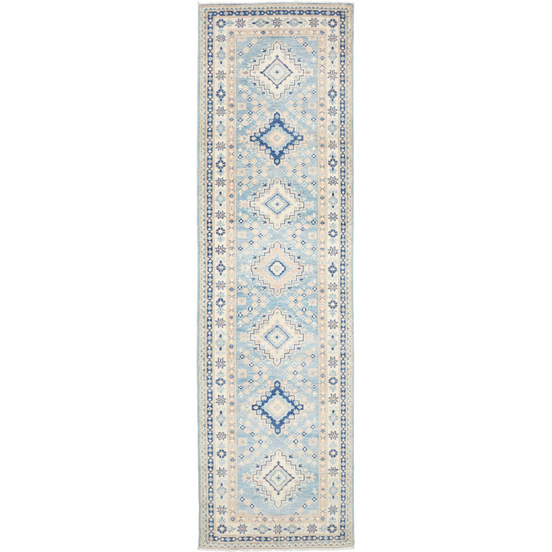 Rug Kazak Afghanistan 84x302 Sky Blue Cream Nav