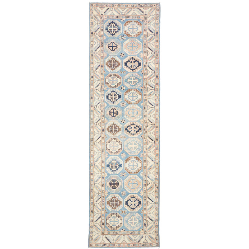 Rug Kazak Afghanistan 81x289 Sky Blue Cream Bei