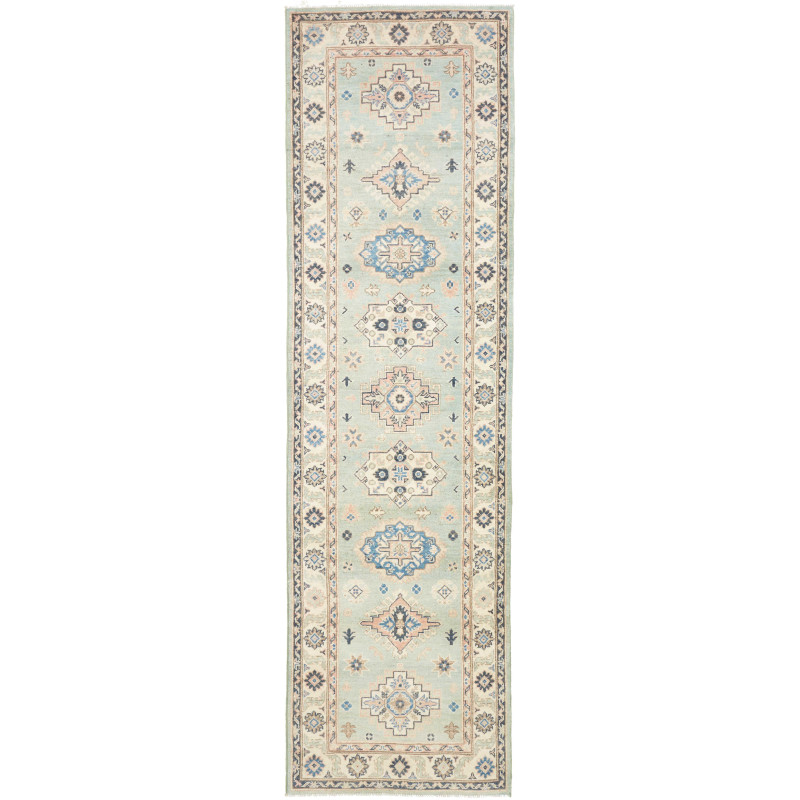 Rug Kazak Afghanistan 84x294 Aqua Cream Dark Bl