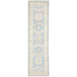 Rug Kazak Afghanistan 83x298 Sky Blue Cream Bei