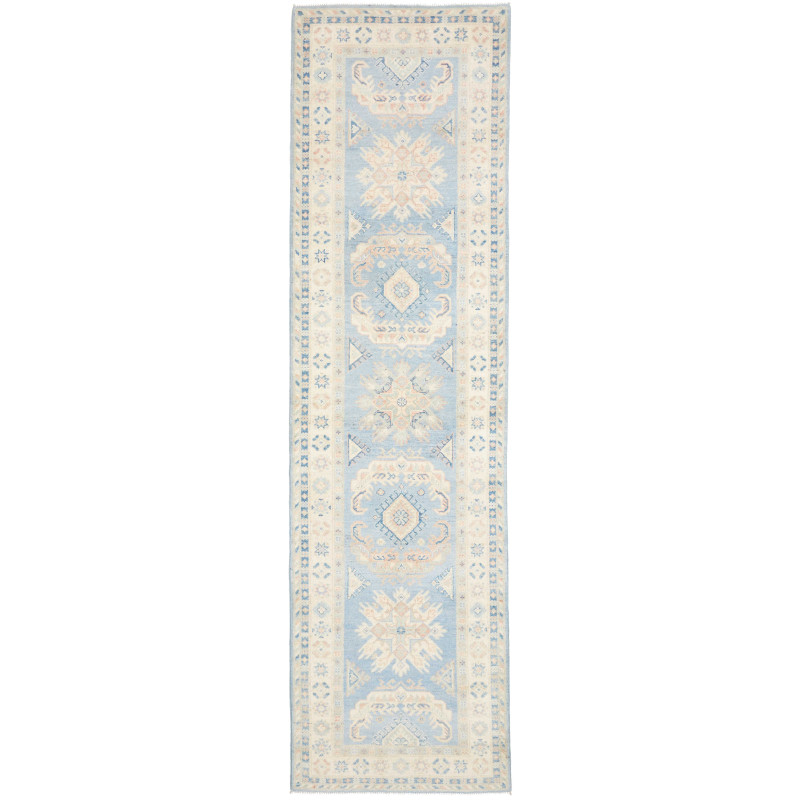 Rug Kazak Afghanistan 83x298 Sky Blue Cream Bei
