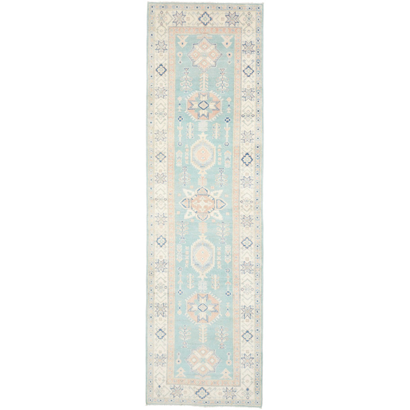 Rug Kazak Afghanistan 83x287 Aqua Cream Peach D