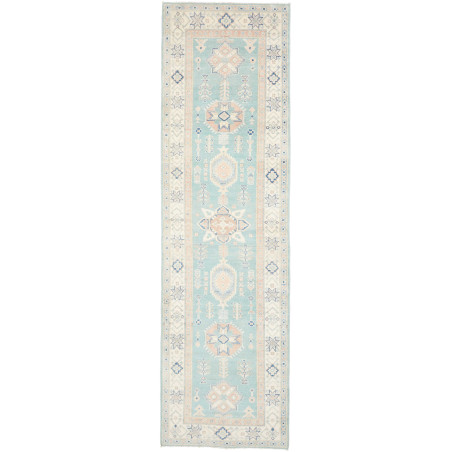 Rug Kazak Afghanistan 83x287 Aqua Cream Peach D