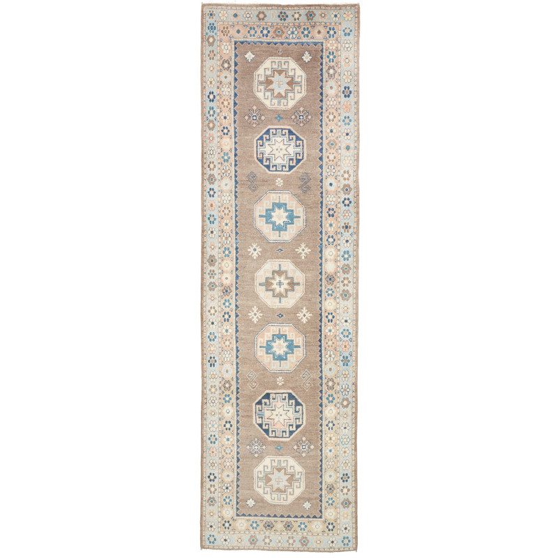 Rug Kazak Afghanistan 81x288 Taupe Brown Navy B