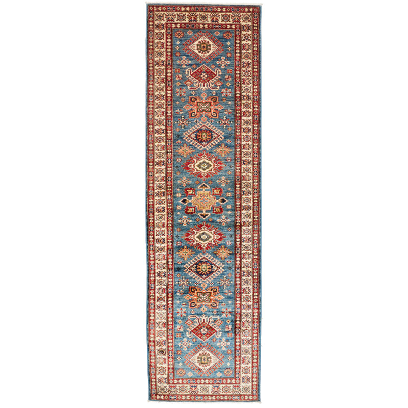 Rug Kazak Fine Pakistan 86x306 Teal Blue Terrac