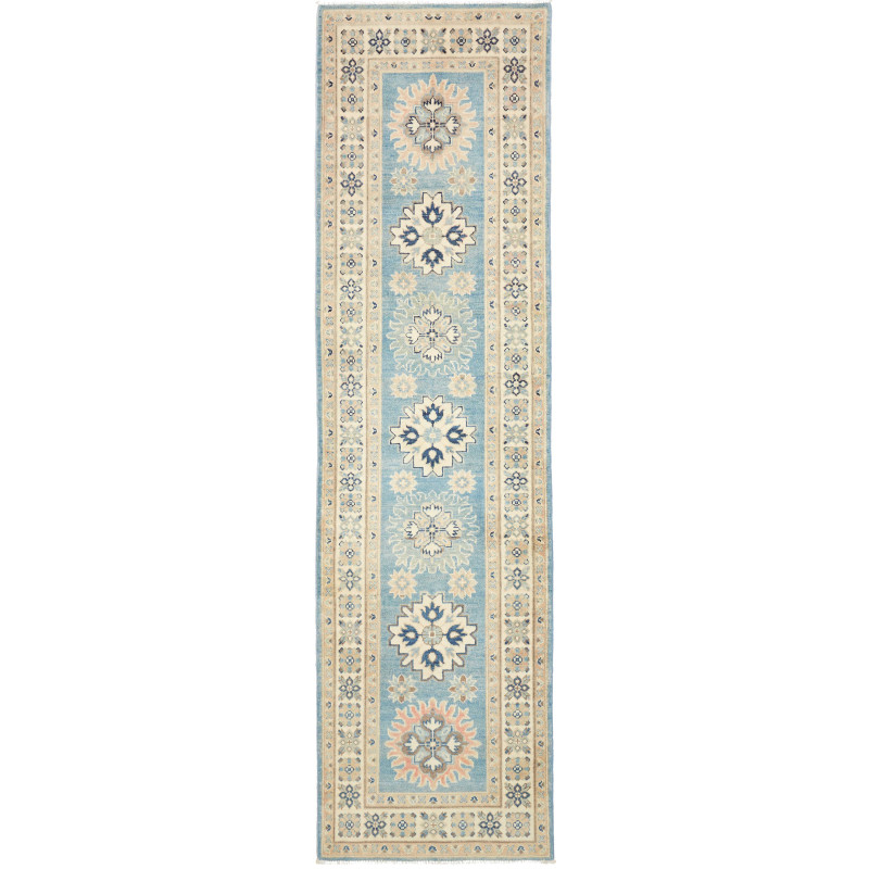 Rug Kazak Afghanistan 81x294 Sky Blue Cream Mid