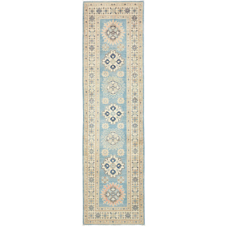 Rug Kazak Afghanistan 81x294 Sky Blue Cream Mid