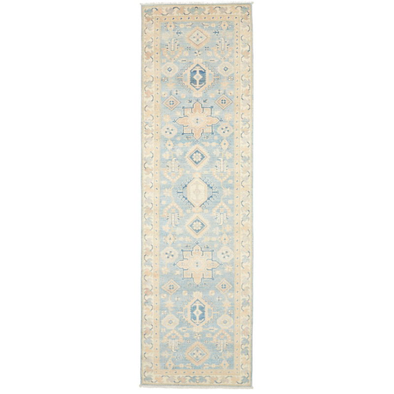 Rug Kazak Afghanistan 86x301 Sky Blue Cream Bei