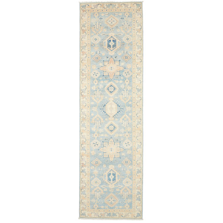 Rug Kazak Afghanistan 86x301 Sky Blue Cream Bei
