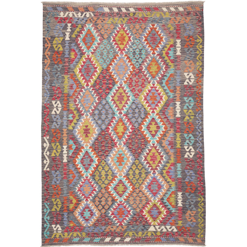 Rug Kilim Afghanistan 200x295 Charcoal Grey Rus