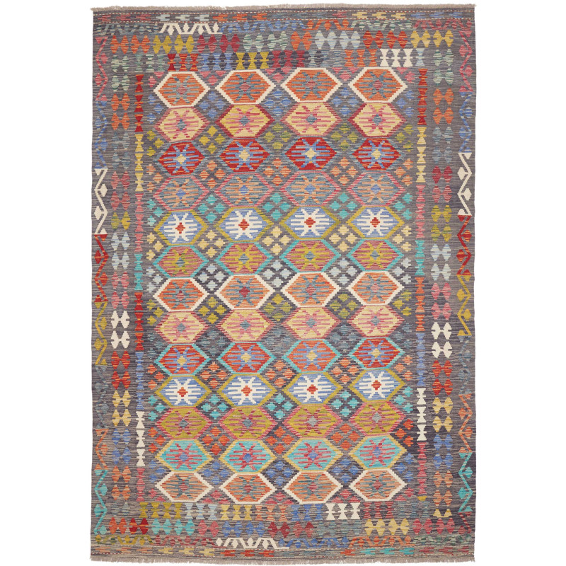 Rug Kilim Afghanistan 208x301 Grey Multicolored