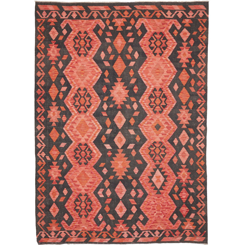 Rug Kilim Afghanistan 209x292 Coral Red Charcoa