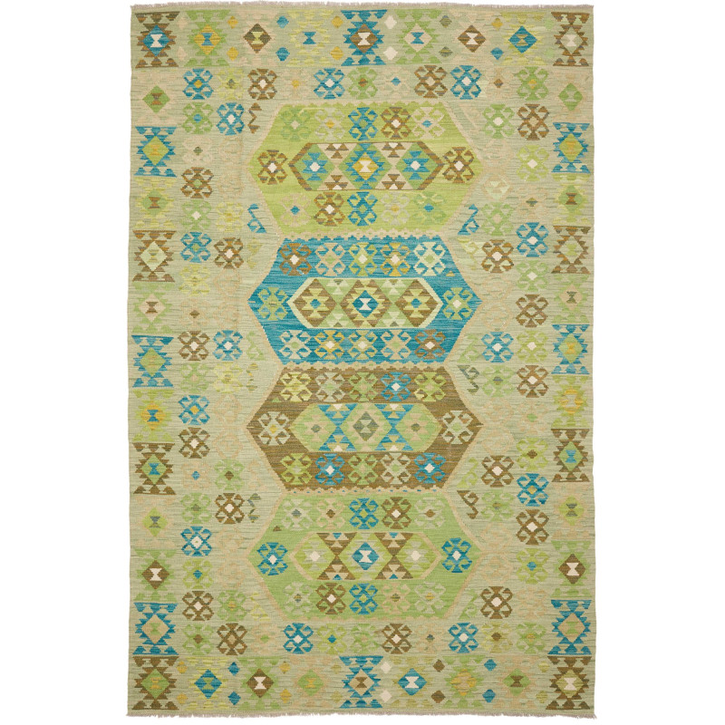 Rug Kilim Afghanistan 193x299 Sage Green Turquo