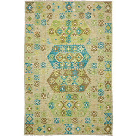 Rug Kilim Afghanistan 193x299 Sage Green Turquo