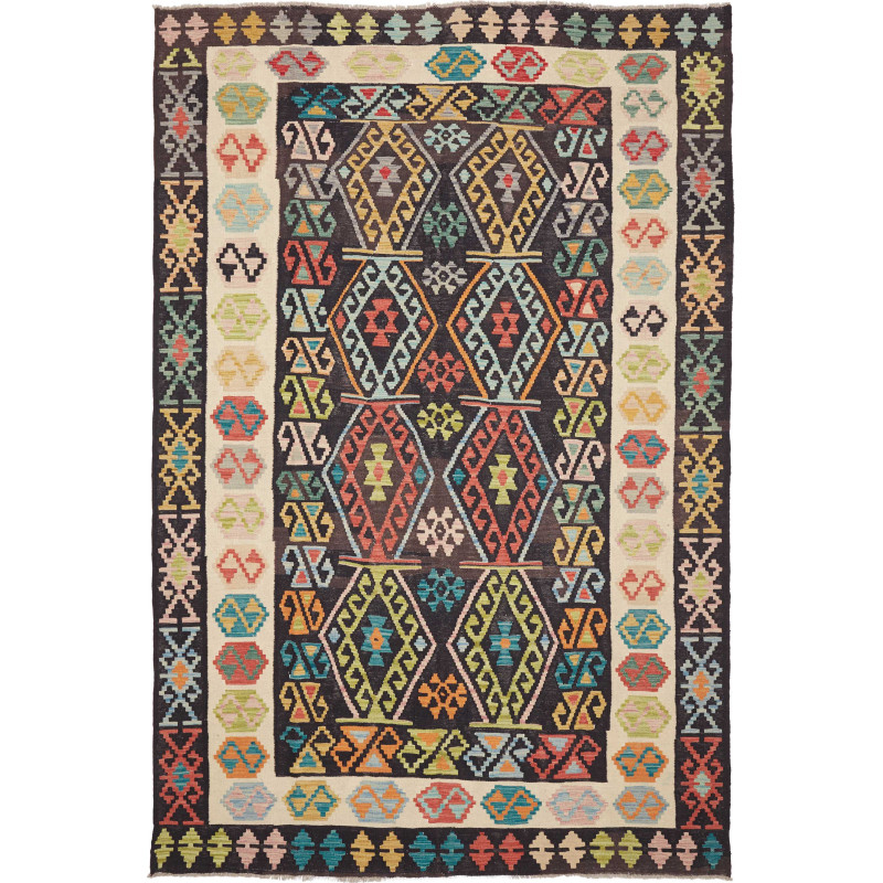 Rug Kilim Afghanistan 205x305 Dark Brown Cream