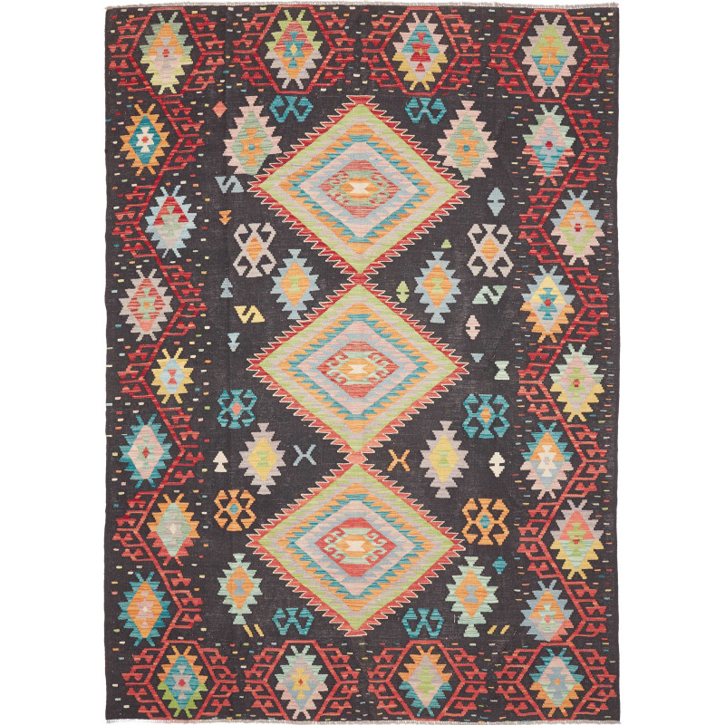 Rug Kilim Afghanistan 206x291 Dark Grey Black R