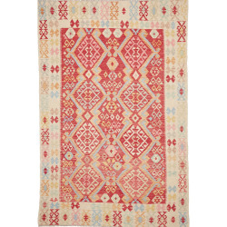 Rug Kilim Afghanistan 206x311 Red Cream Blue Pi