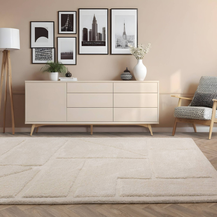 Tappeto Horizon geometrico beige chiaro e panna