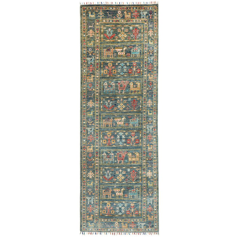 Rug Rubin Pakistan 76x237 Petrol Blue Ocher Rus