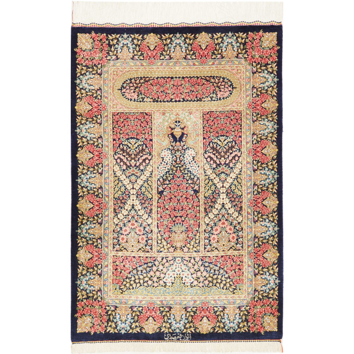 Hand Made Rug Ghom Silk Persia 60x90 Dark Blue