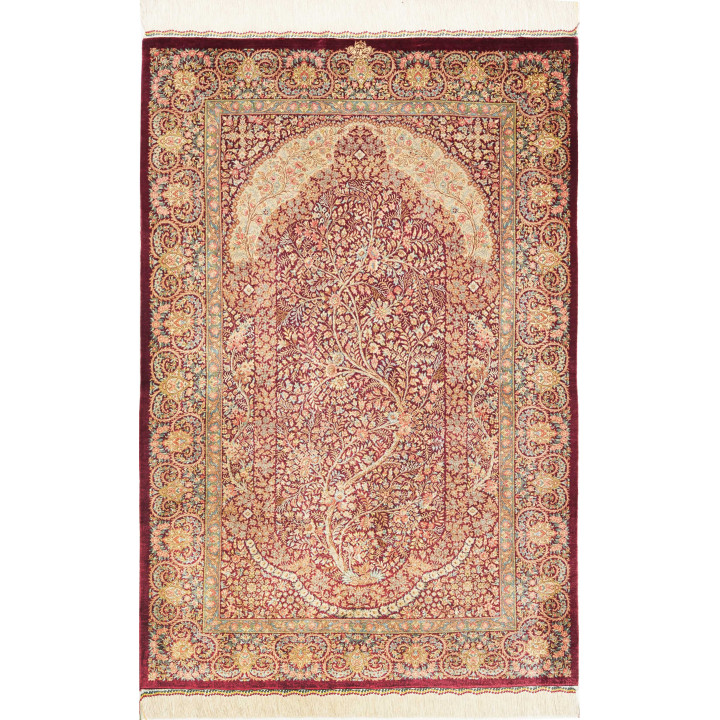 Hand Made Rug Ghom Silk Persia 83x123 Burgundy