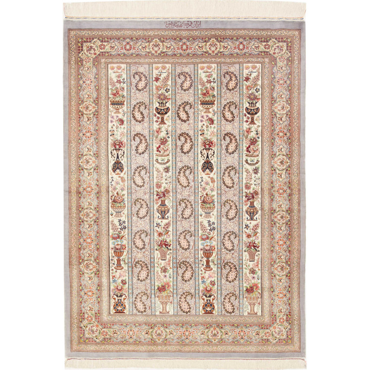 Hand Made Rug Ghom Silk Persia 101x154 Grey Ivo