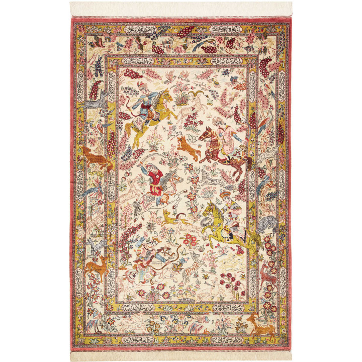 Hand Made Rug Ghom Silk Persia 98x150 Beige Red