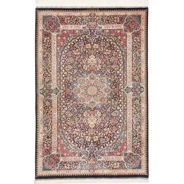 Hand Made Rug Ghom Silk Persia 106x153 Dark Blu