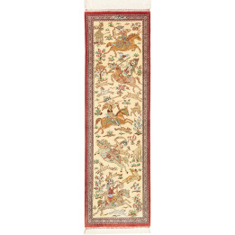 Hand Made Rug Ghom Silk Persia 38x132 Ivory Red