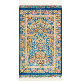 Hand Made Rug Ghom Silk Persia 59x97 Blue Beige