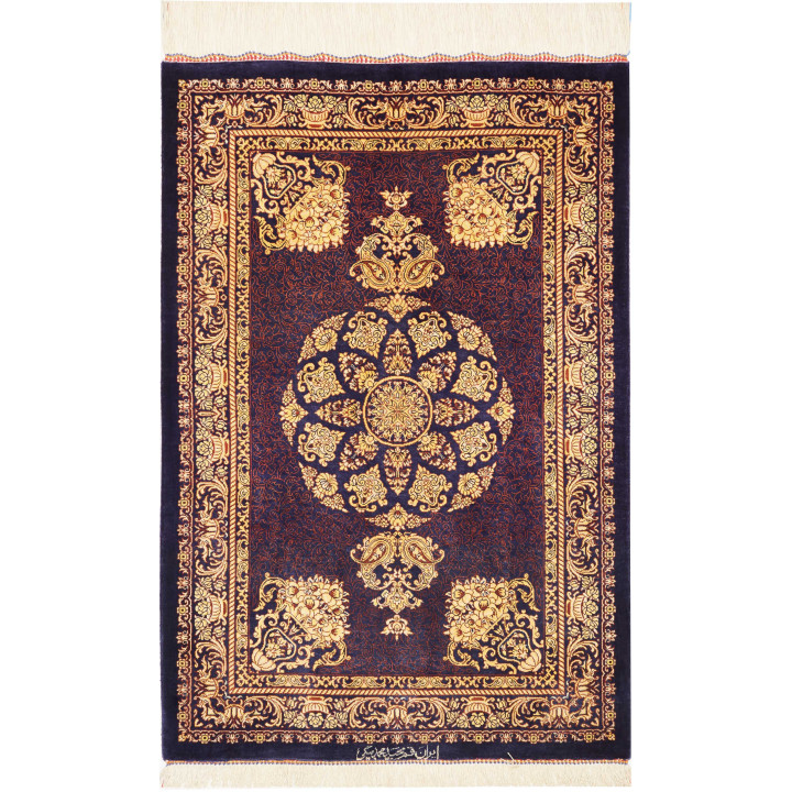 Hand Made Rug Ghom Silk Persia 61x90 Dark Blue