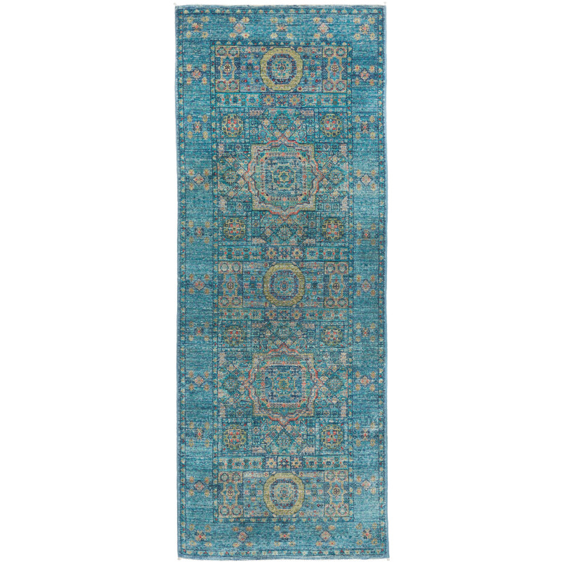 Rug Mamlouk Pakistan 77x204 Teal Beige Gold Ter