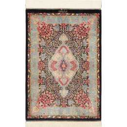 Hand Made Rug Ghom Silk Persia 63x93 Black Ligh