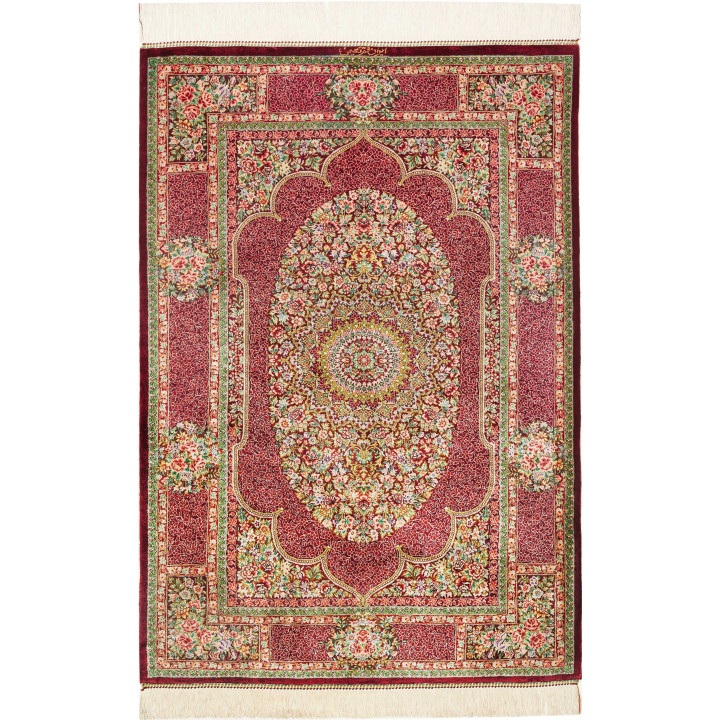 Hand Made Rug Ghom Silk Persia 81x118 Burgundy
