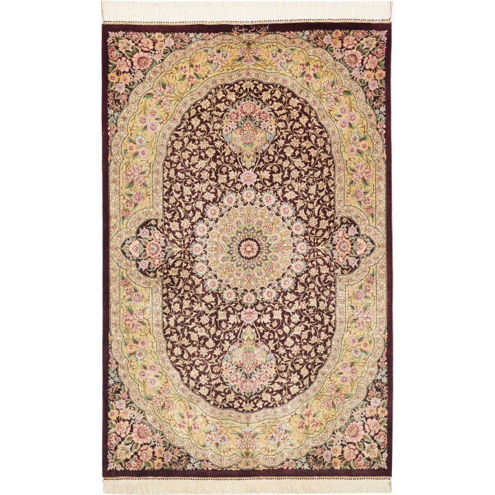 Hand Made Rug Ghom Silk Persia 79x124 Burgundy