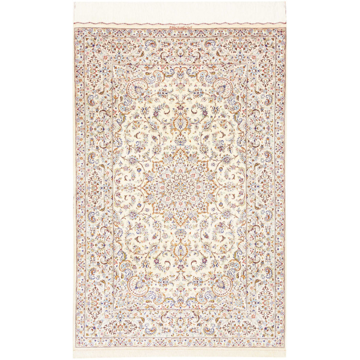 Hand Made Rug Ghom Silk Persia 99x150 Ivory Blu