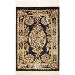 Hand Made Rug Ghom Silk Persia 61x90 Black Gold