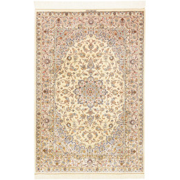 Hand Made Rug Ghom Silk Persia 100x150 Ivory Bl