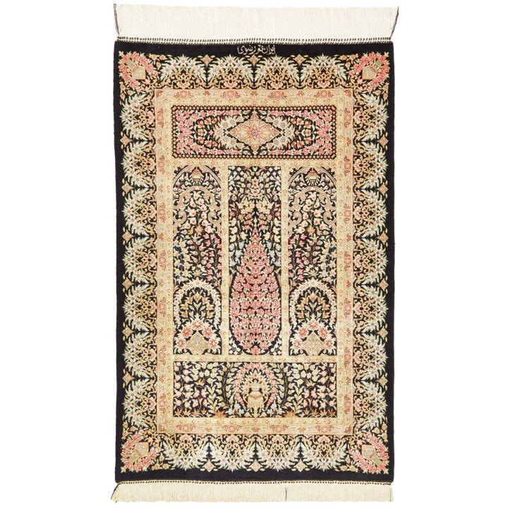 Hand Made Rug Ghom Silk Persia 60x93 Black Beig