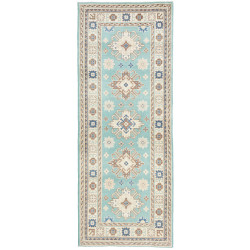 Rug Kazak Afghanistan 79x201 Turquoise Beige Bl