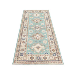 Rug Kazak Afghanistan 79x201 Turquoise Beige Bl