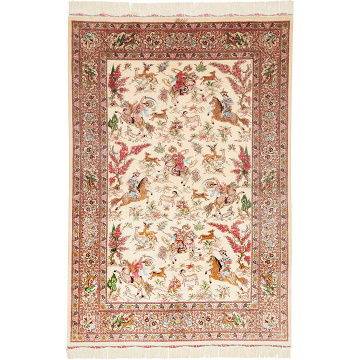 Hand Made Rug Ghom Silk Persia 133x198 Ivory Br