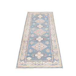 Rug Kazak Afghanistan 62x182 Sky Blue Peach Pin