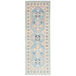 Rug Kazak Afghanistan 62x188 Sky Blue Cream Pea