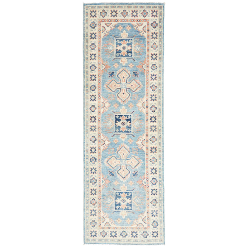 Rug Kazak Afghanistan 62x188 Sky Blue Cream Pea