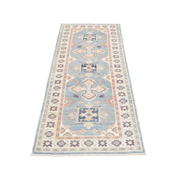 Rug Kazak Afghanistan 62x188 Sky Blue Cream Pea